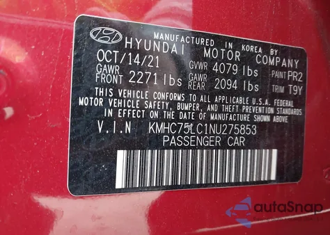 2022 Hyundai Ioniq Hybrid Se z USA, uszkodzony, nr VIN KMHC75LC1NU275853